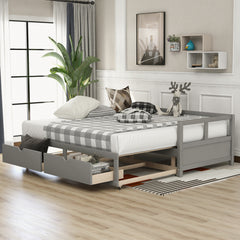 Extendable Daybed with Trundle Bed and Two Storage Drawers - Gray