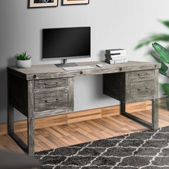 Brazilian Pine 61 Inch Rustic Style Home Office 4 Drawers Desk - Distressed Gray