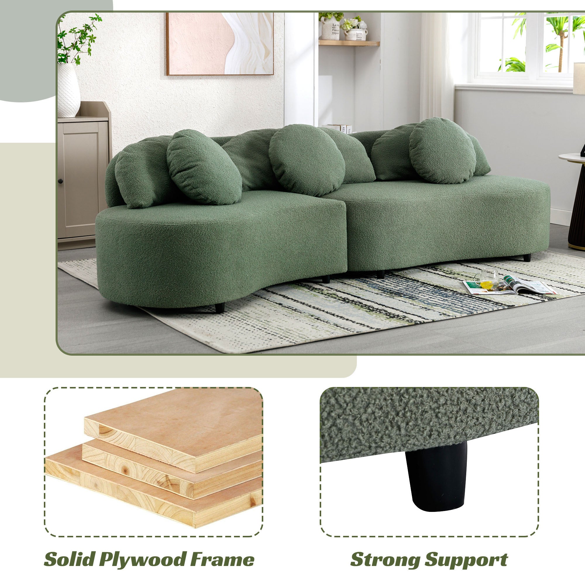 103.9" Modern Living Room Sofa Velvet Upholstered Couch Furniture - Green