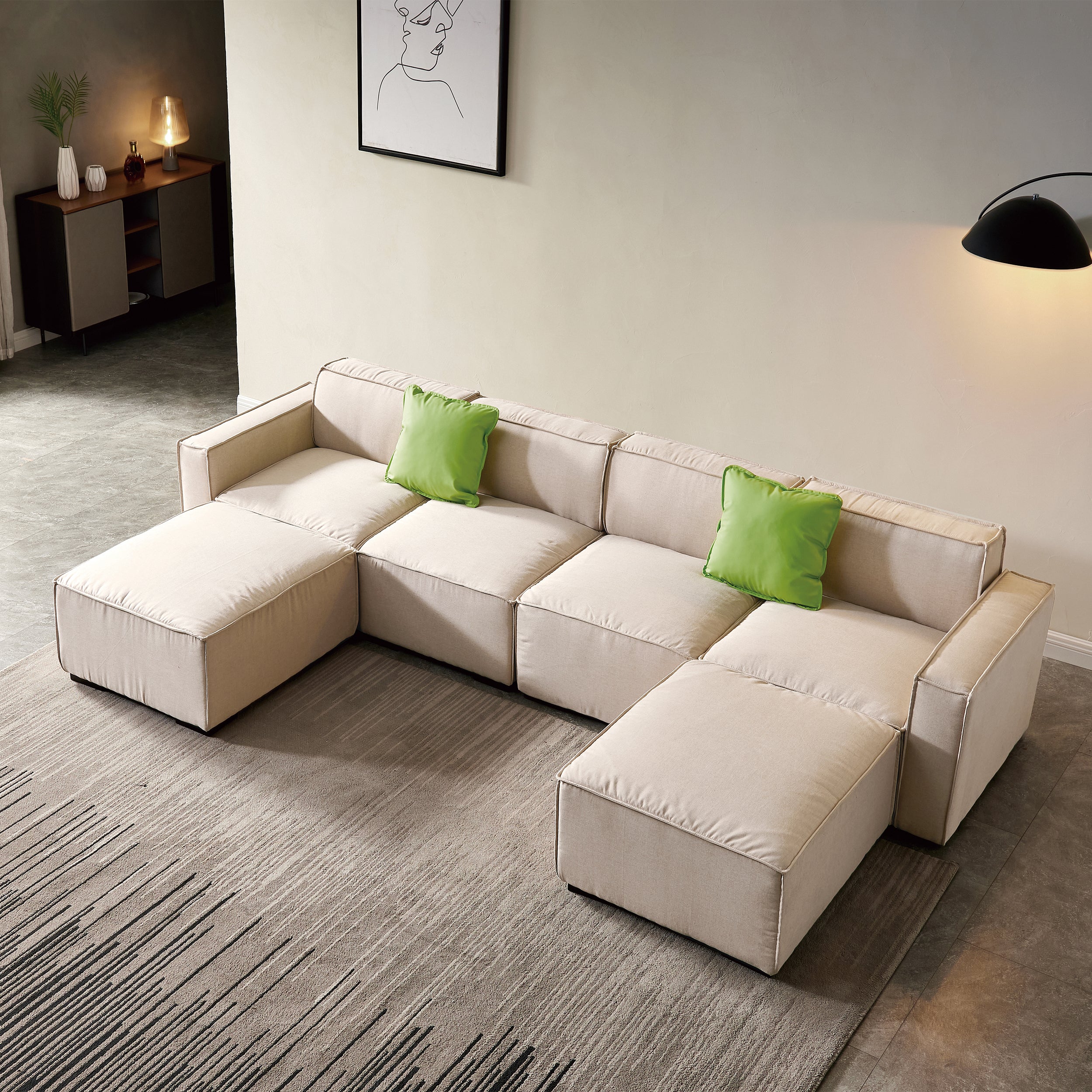 Modular U Shape Sectional Fabric Sofa - Beige
