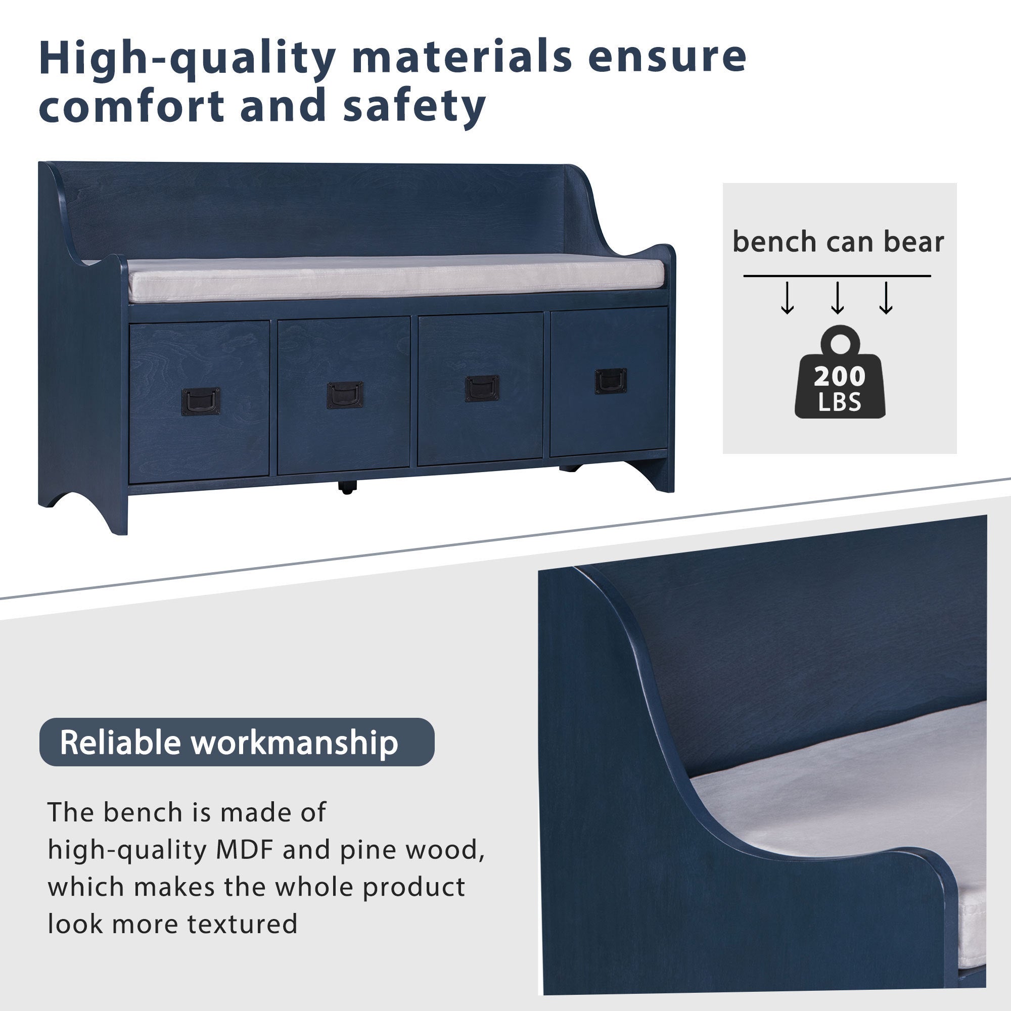 Movable Cushion Storage Bench