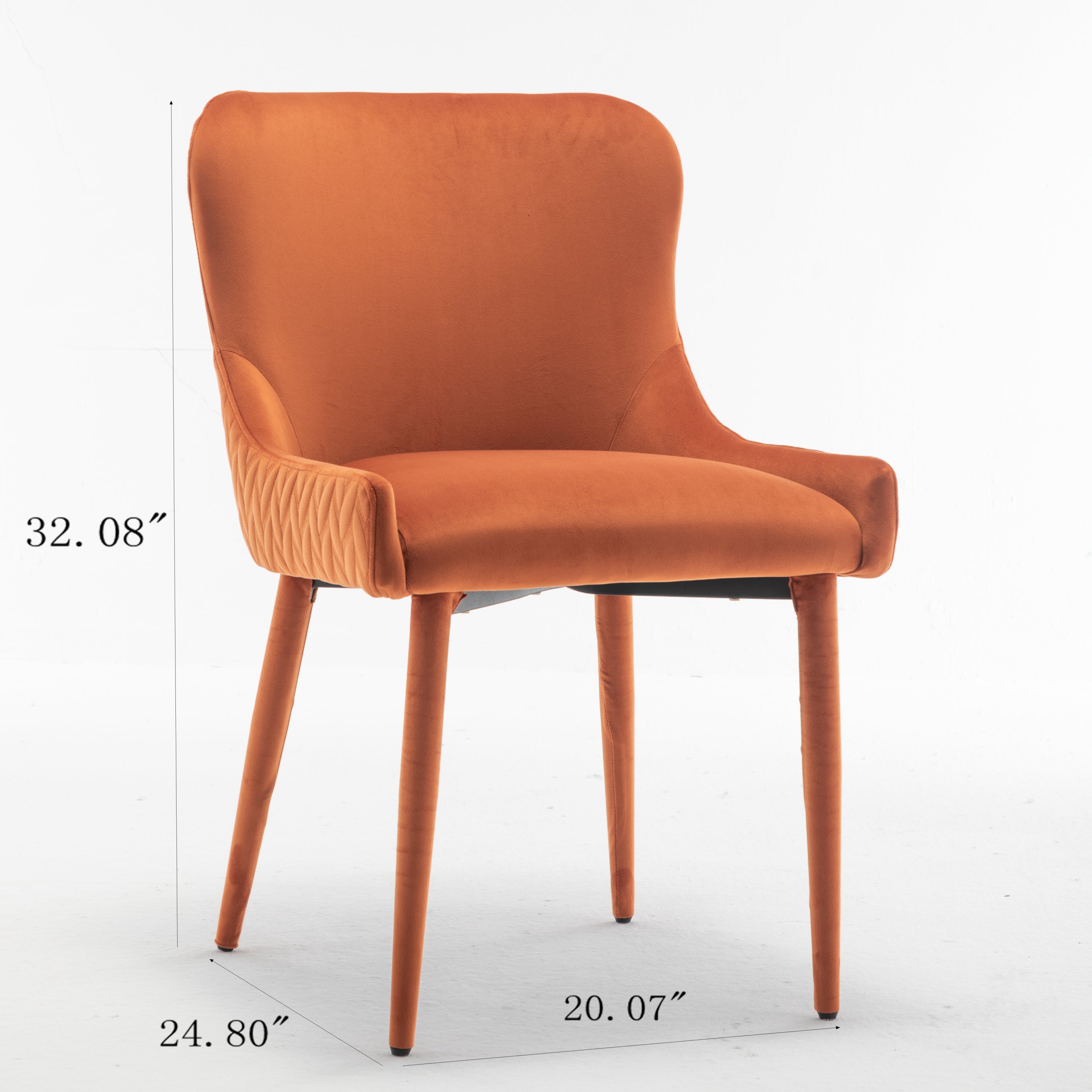 Velvet Dining Chair Flannel Wrapped Metal Leg Chair (Set of 2) - Orange