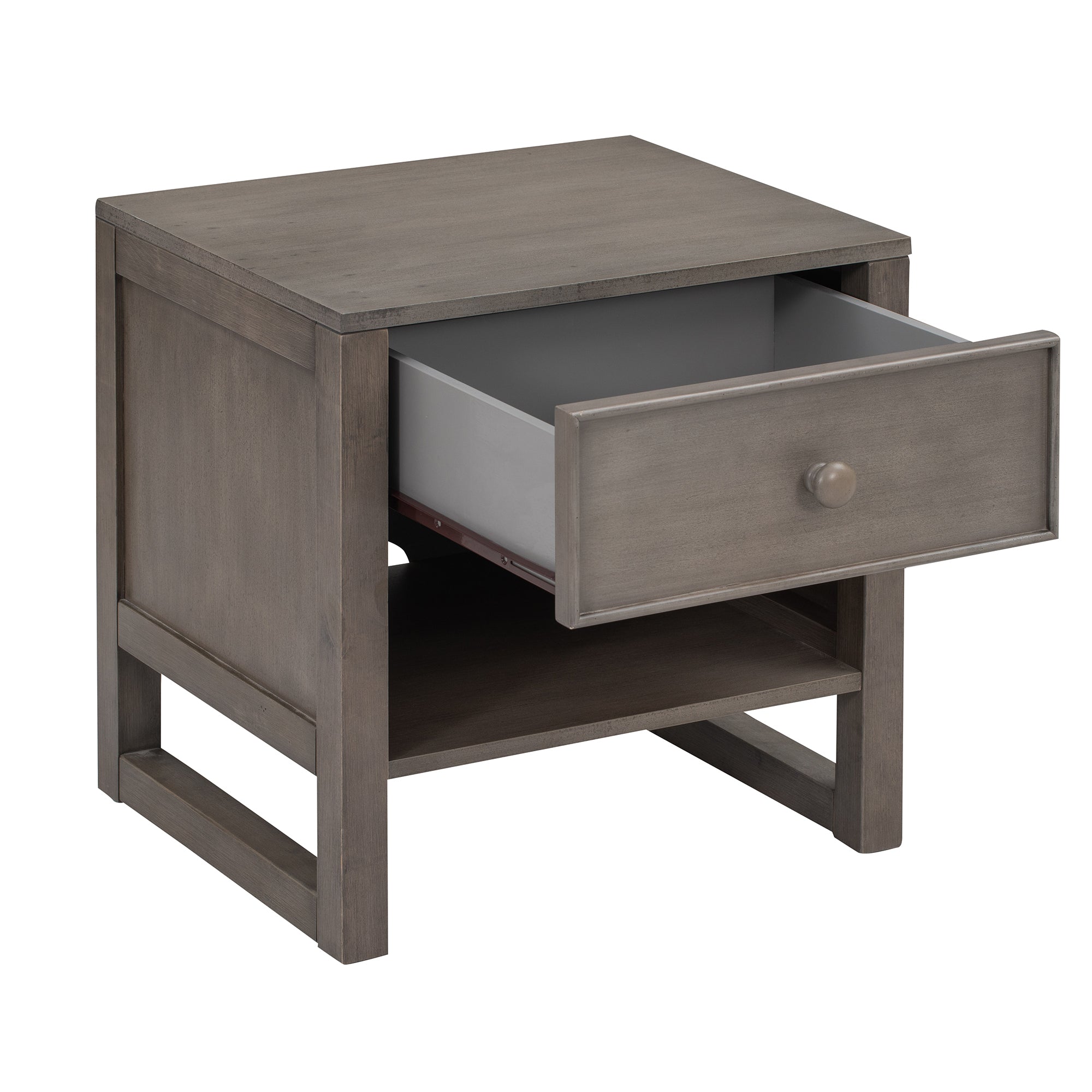 Wooden Nightstand with a Drawer and an Open Storage - Antique Gray