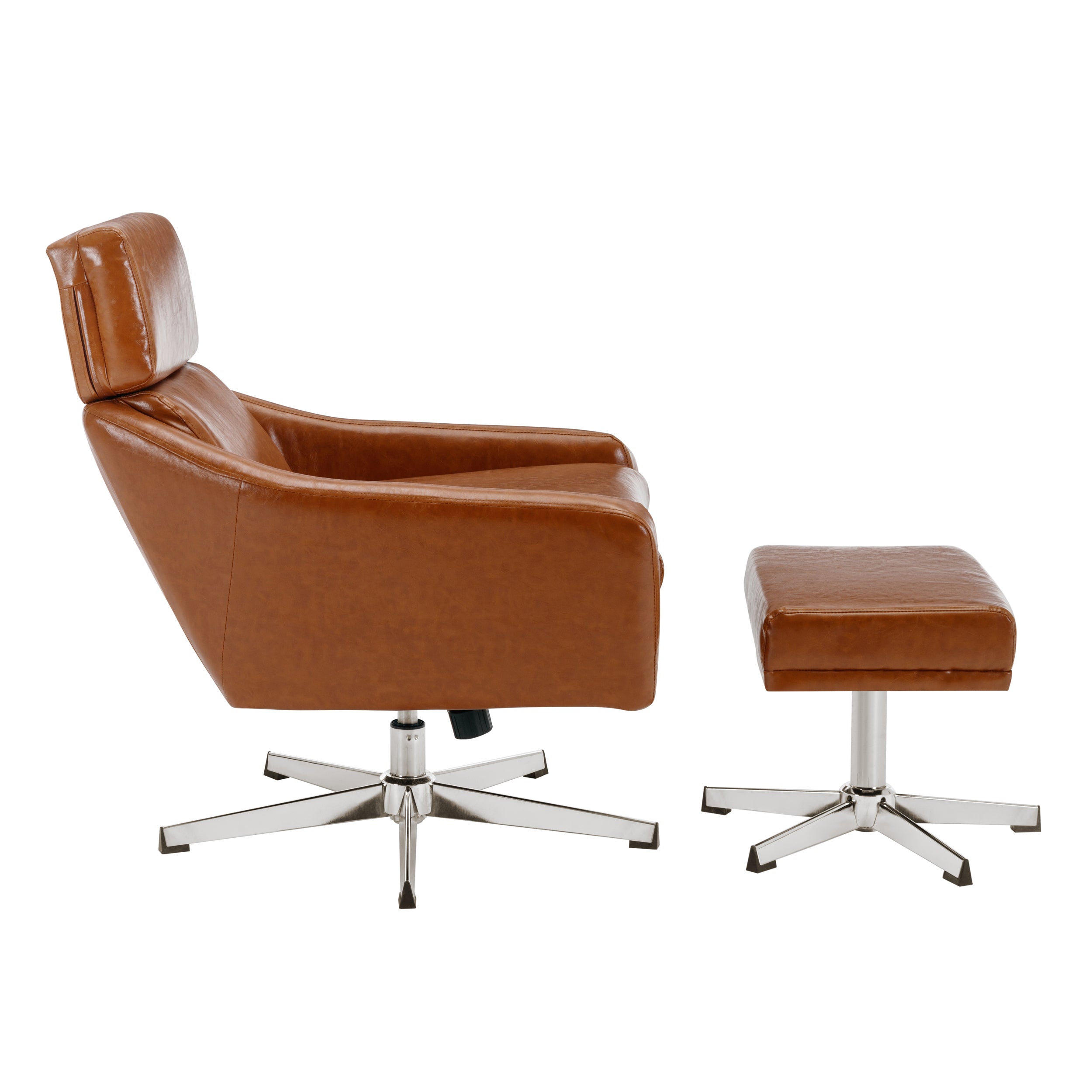 PU Leather Swivel Armchair with Ottoman - Brown