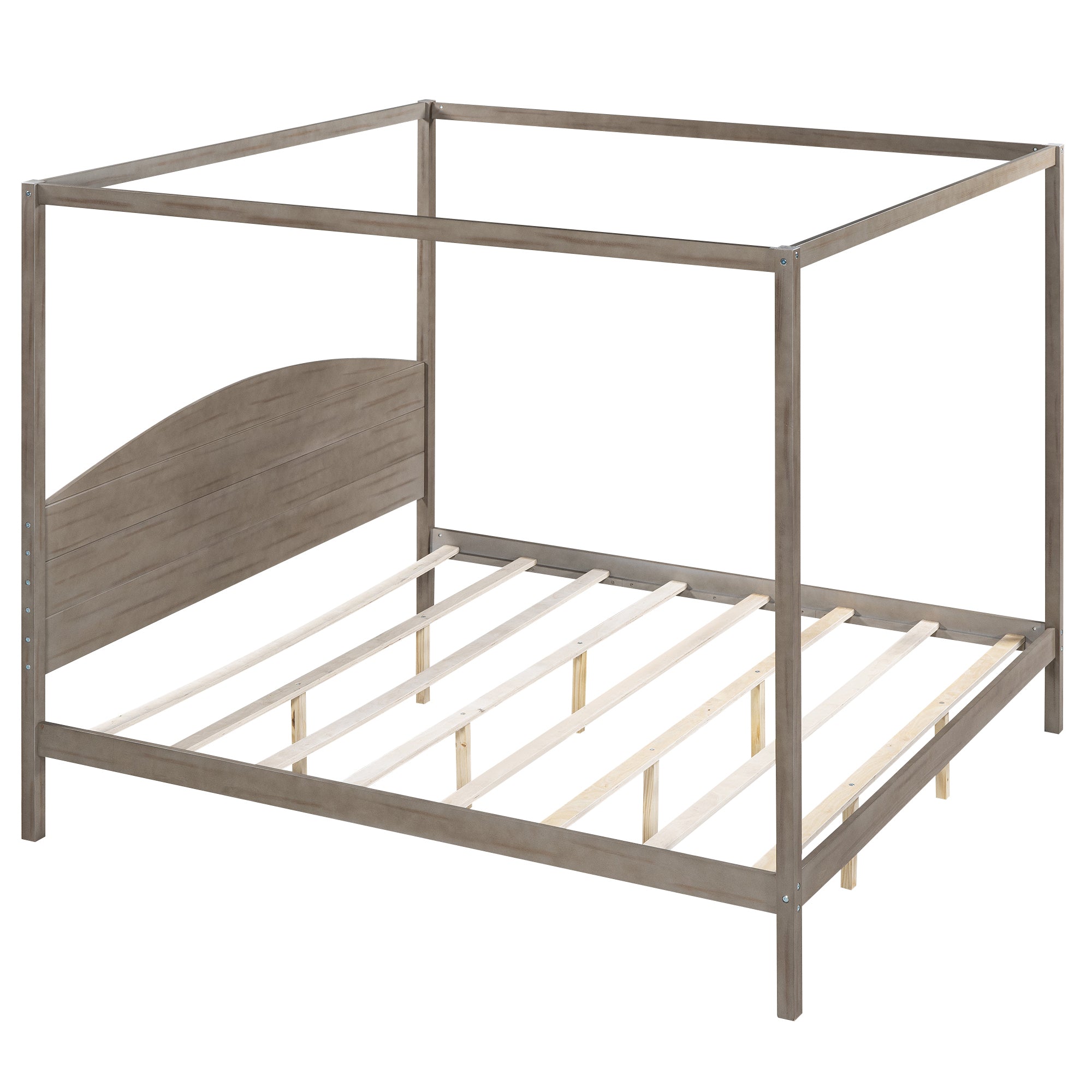 King Size Canopy Platform Bed with Headboard and Support Legs - Brown Wash
