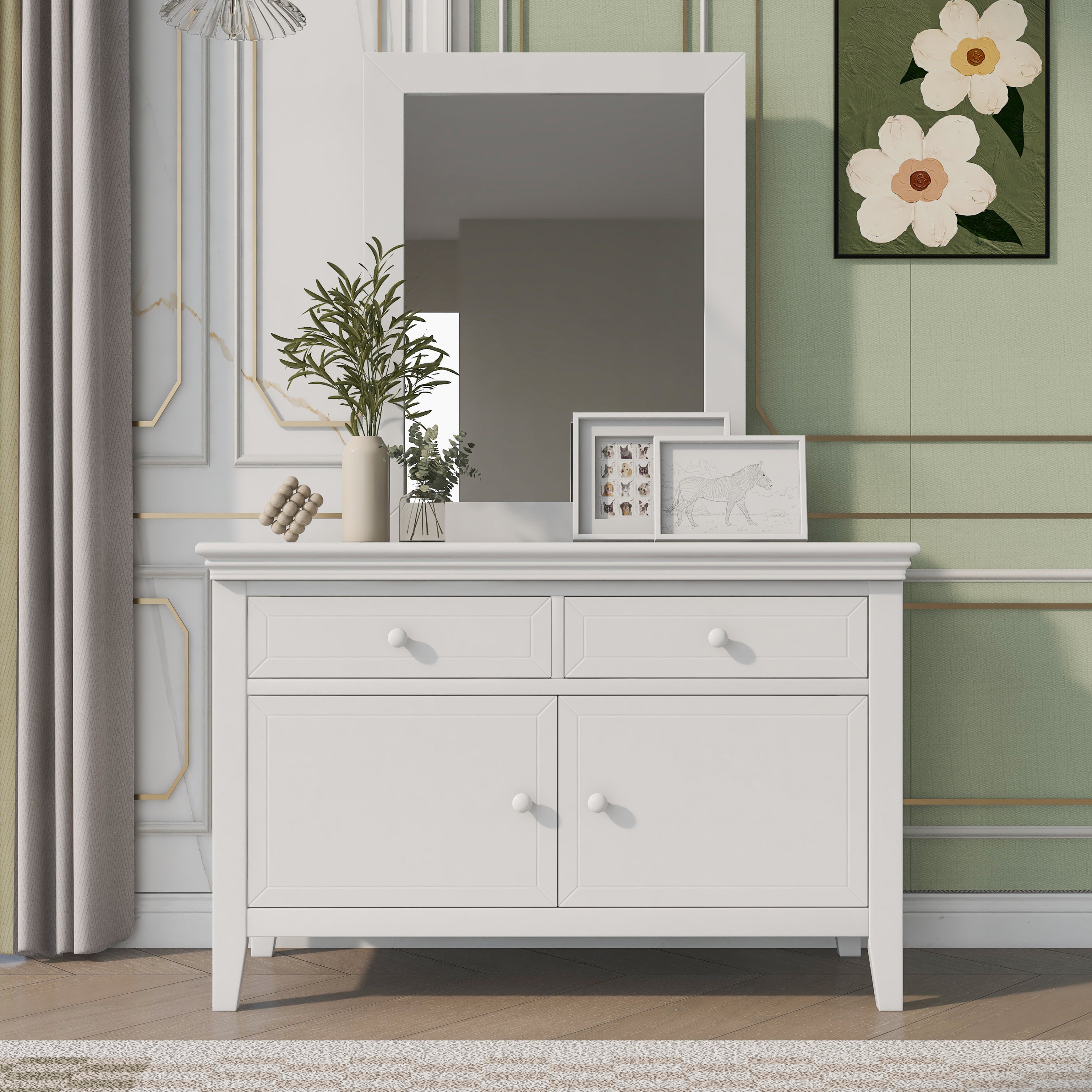 Traditional Concise Style White Solid Wood Dresser