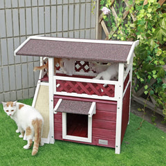 Cat House for Outdoor Weatherproof with Scratching Pad and Escape Door