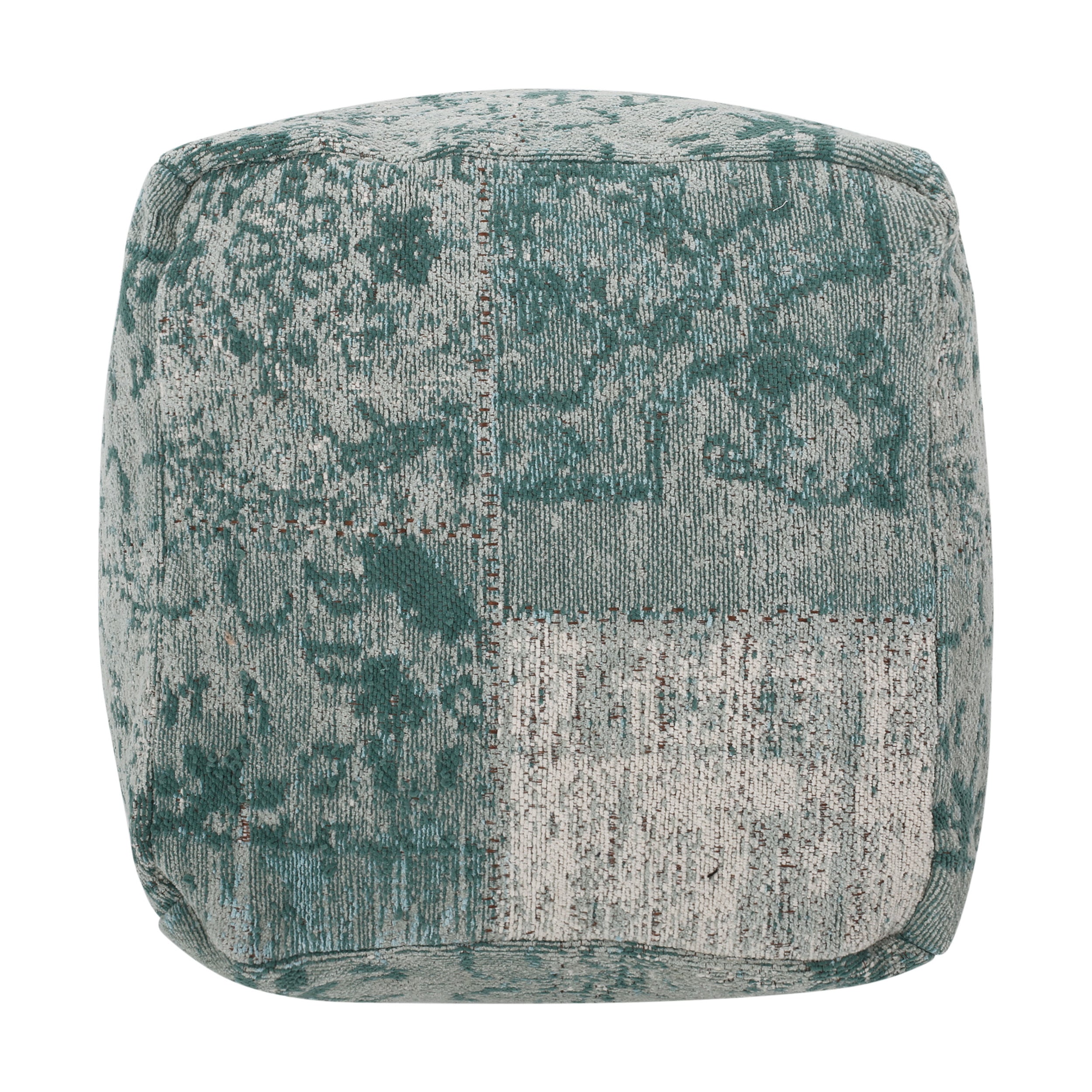 Hand Loomed Boho Teal Fabric Cube Pouf