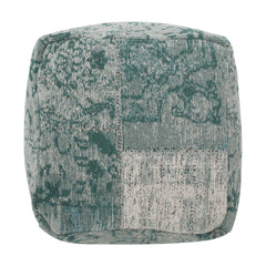 Hand Loomed Boho Teal Fabric Cube Pouf