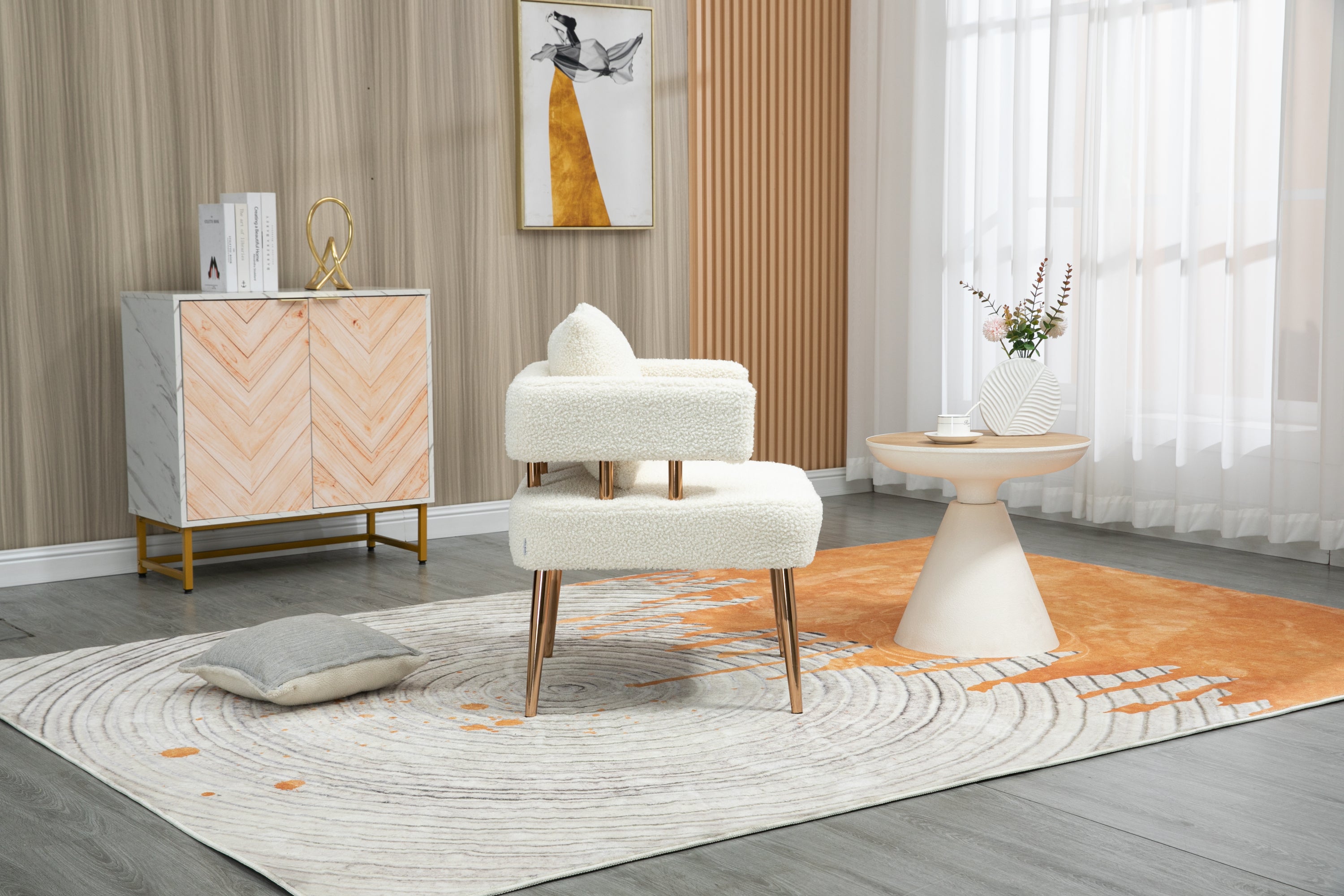 Accent Chair with Golden Feet - White Teddy
