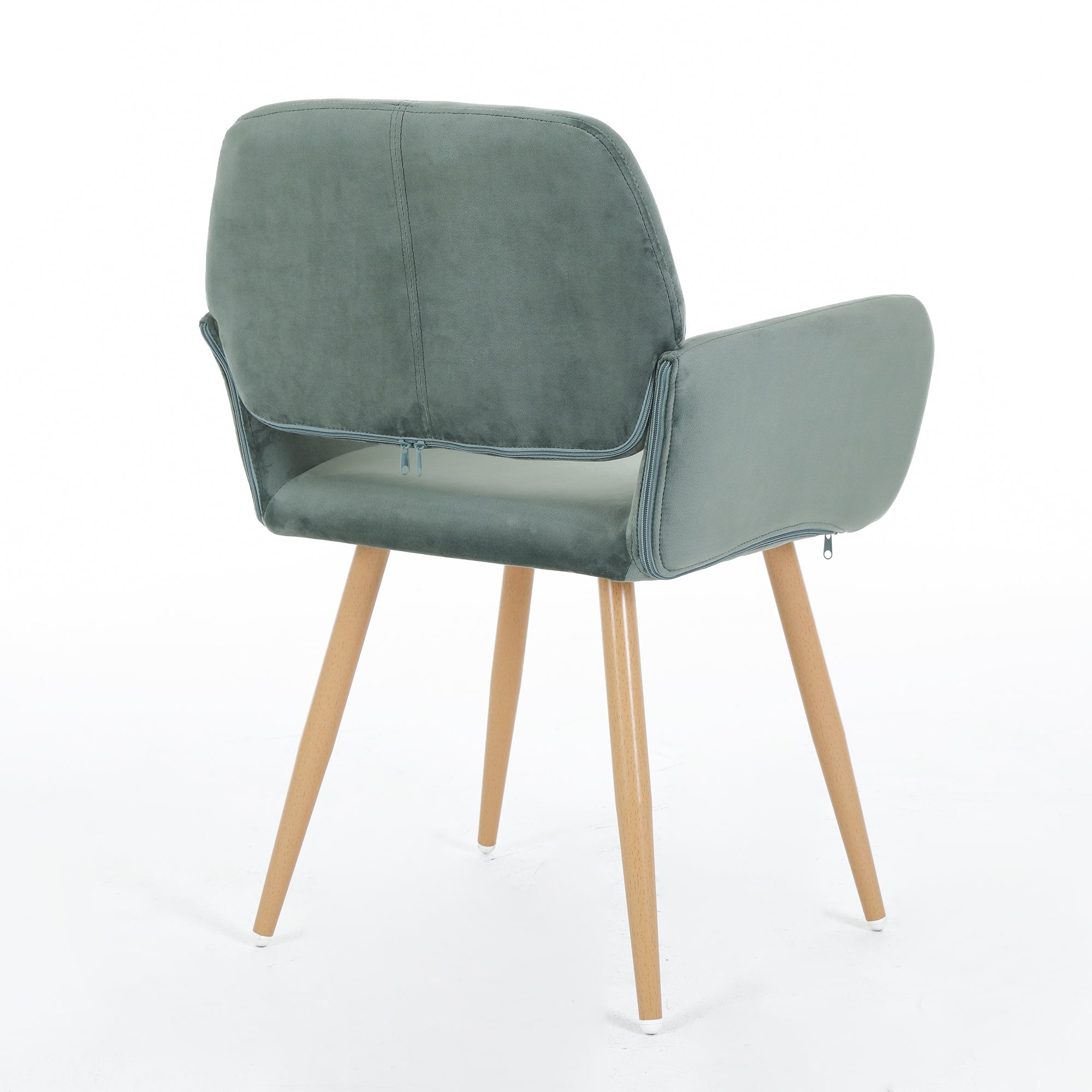 Velvet Dining Chair with Metal Leg - Green + Beech Wooden Printing Leg