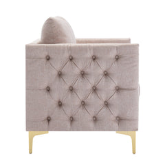 Modern Armchair Tufted Button Accent Chair Club Chair with Steel Legs- Tan