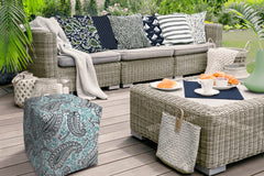 Turquoise/Navy Indoor/Outdoor Pouf - Zipper Cover Only