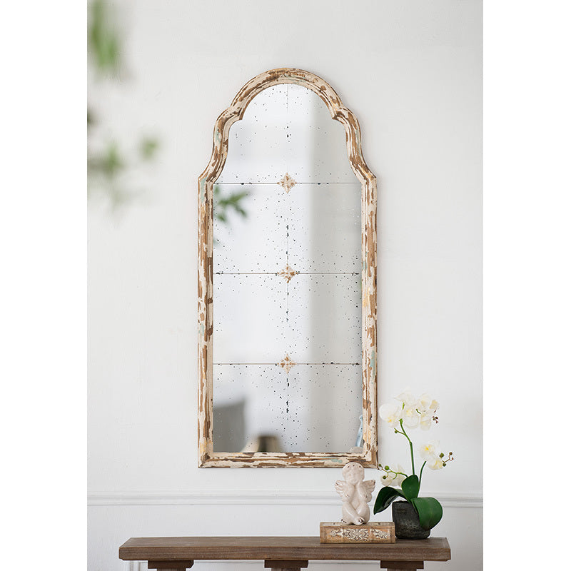 Large Cream & Gold Framed Wall Mirror, Wood Arched, 22" x 48"
