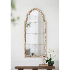Large Cream & Gold Framed Wall Mirror, Wood Arched, 22" x 48"