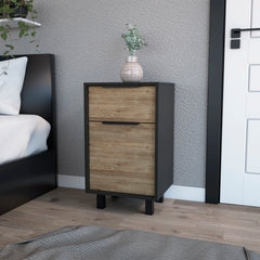 Black Wengue and Pine 1-Drawer Nightstand