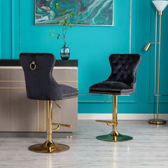 Modern Swivel Bar Stools Adjustable (Set of 2) - Chrome Golden Base/ Black