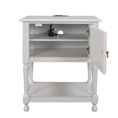 Versatile Nightstand with Two Built-in Shelves Cabinet and an Open Storage, USB Charging Design - White