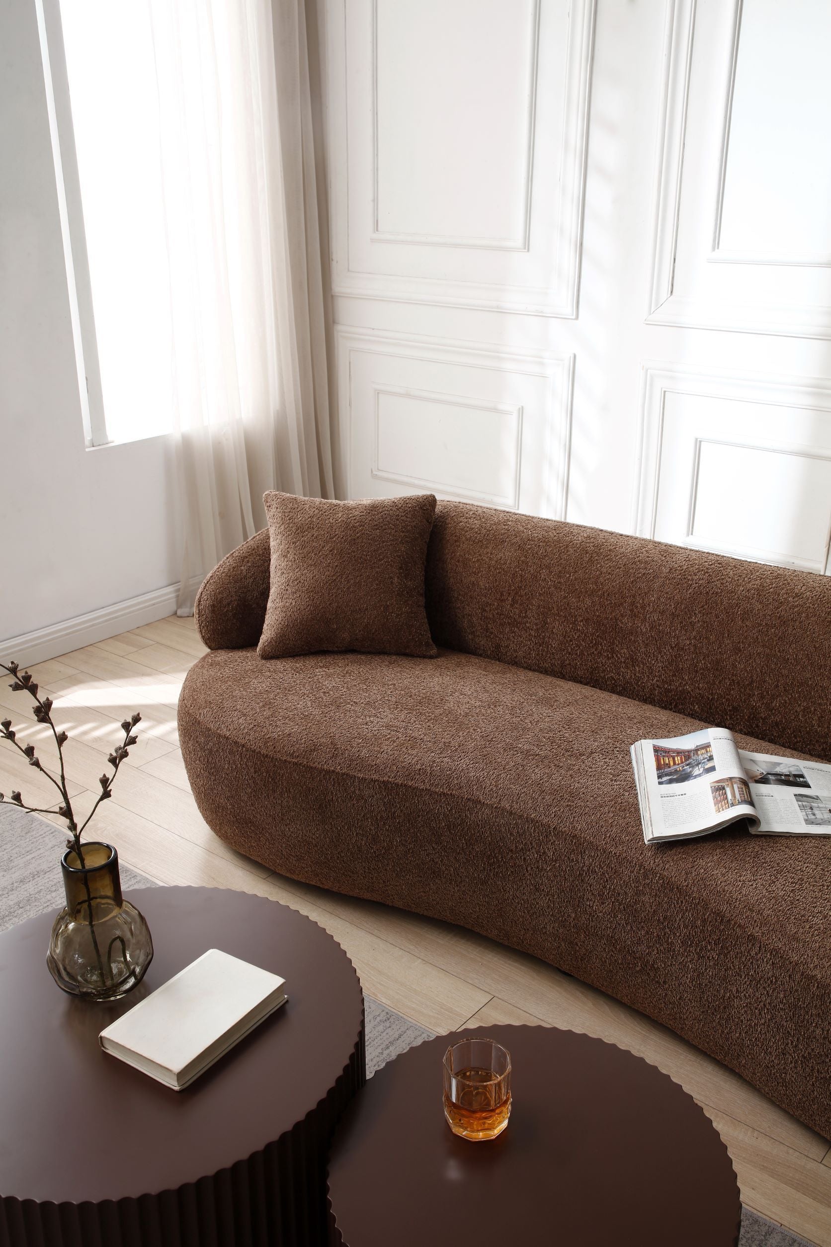 3 Seat Cloud Couch Boucle Sofa for Living Room, Bedroom, Office - Brown