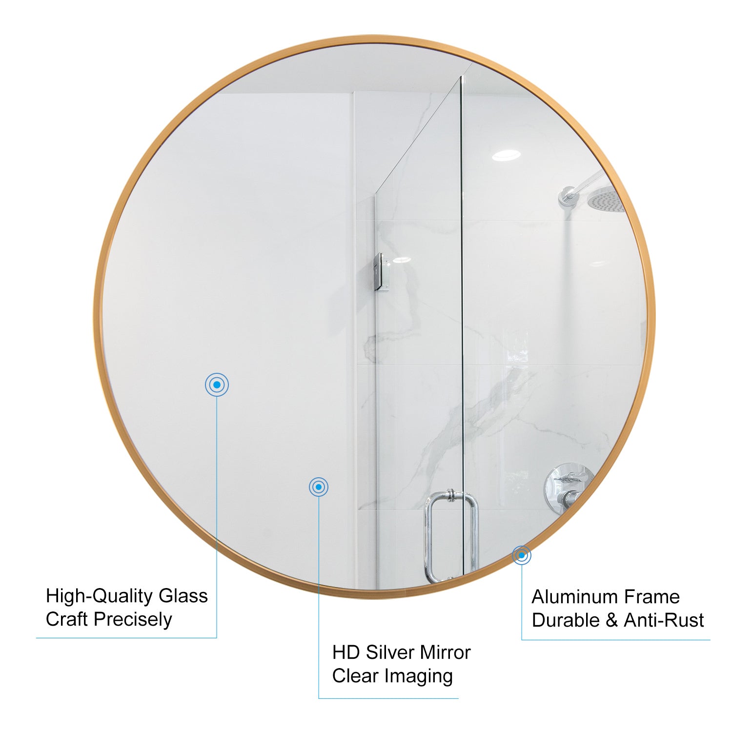 MAICOSY 31.5" Large Gold Round Wall Mounted Mirror Vanity Bedroom Bathroom Decor