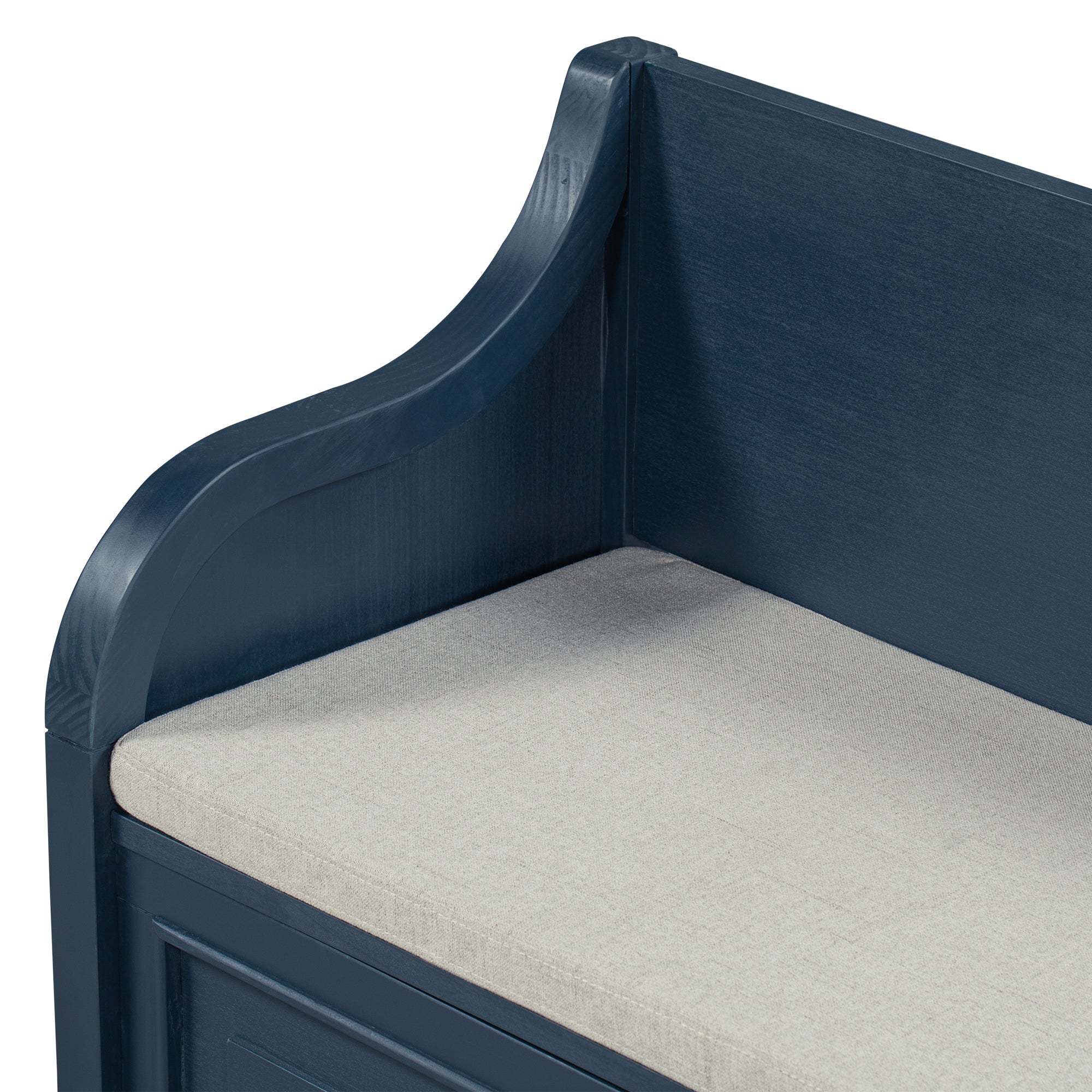 Rustic Style Solid Wood Entryway Storage Bench with Safety Hinge - Antique Navy + Beige
