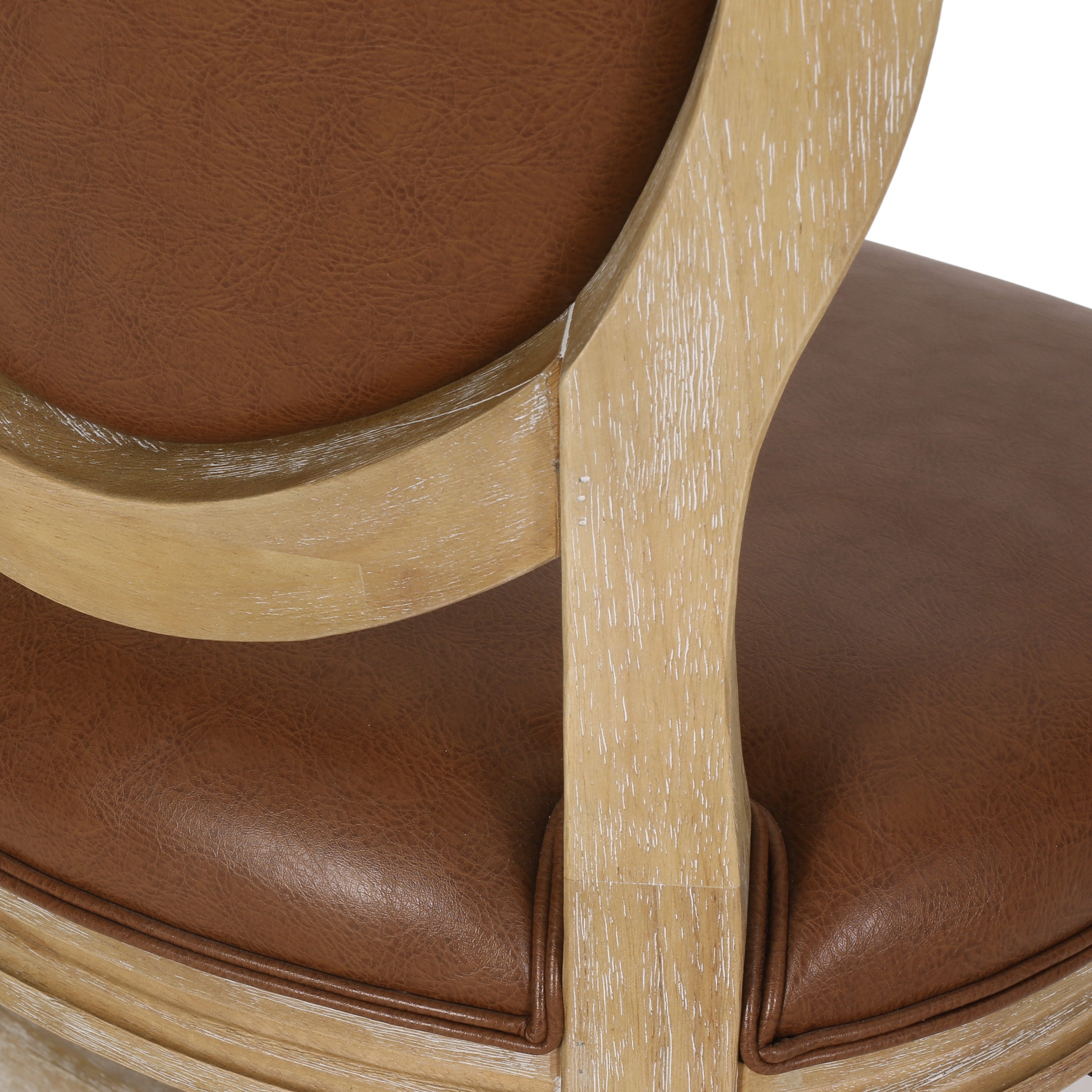 French Country Upholstered Swivel Office Chair - Natural/Brown