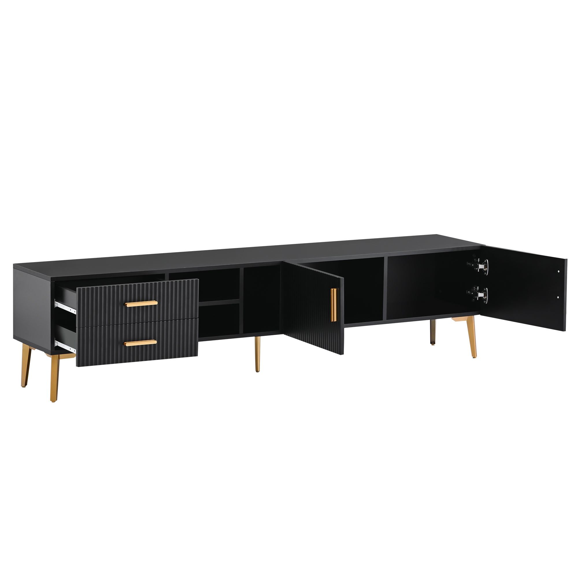 Modern TV Stand with 5 Champagne legs for TVS up to 77" - Black