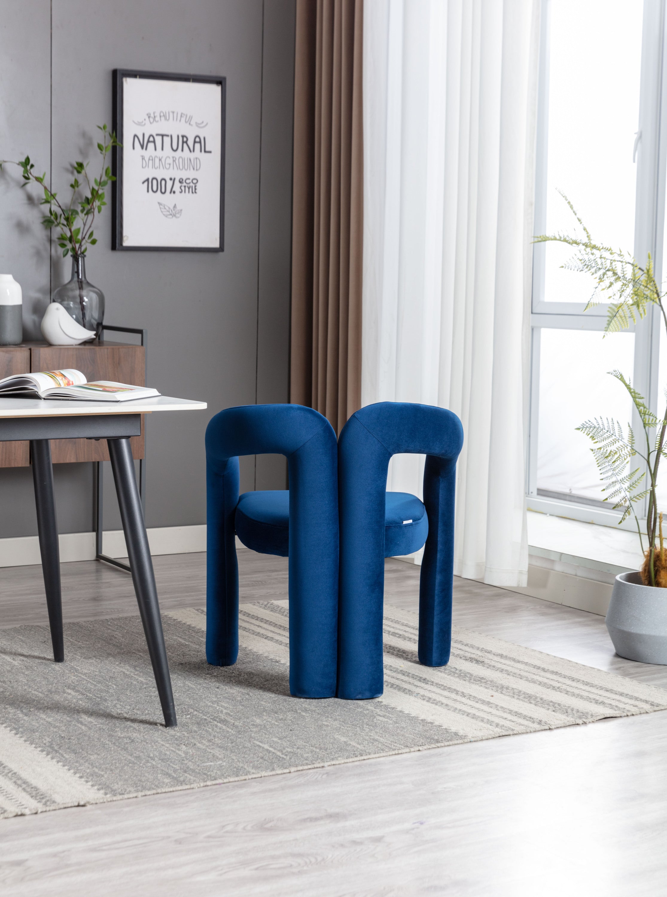Contemporary Designed  Fabric Upholstered Accent/Dining Chair /Barrel Side Chairs (Set of 2) - Navy