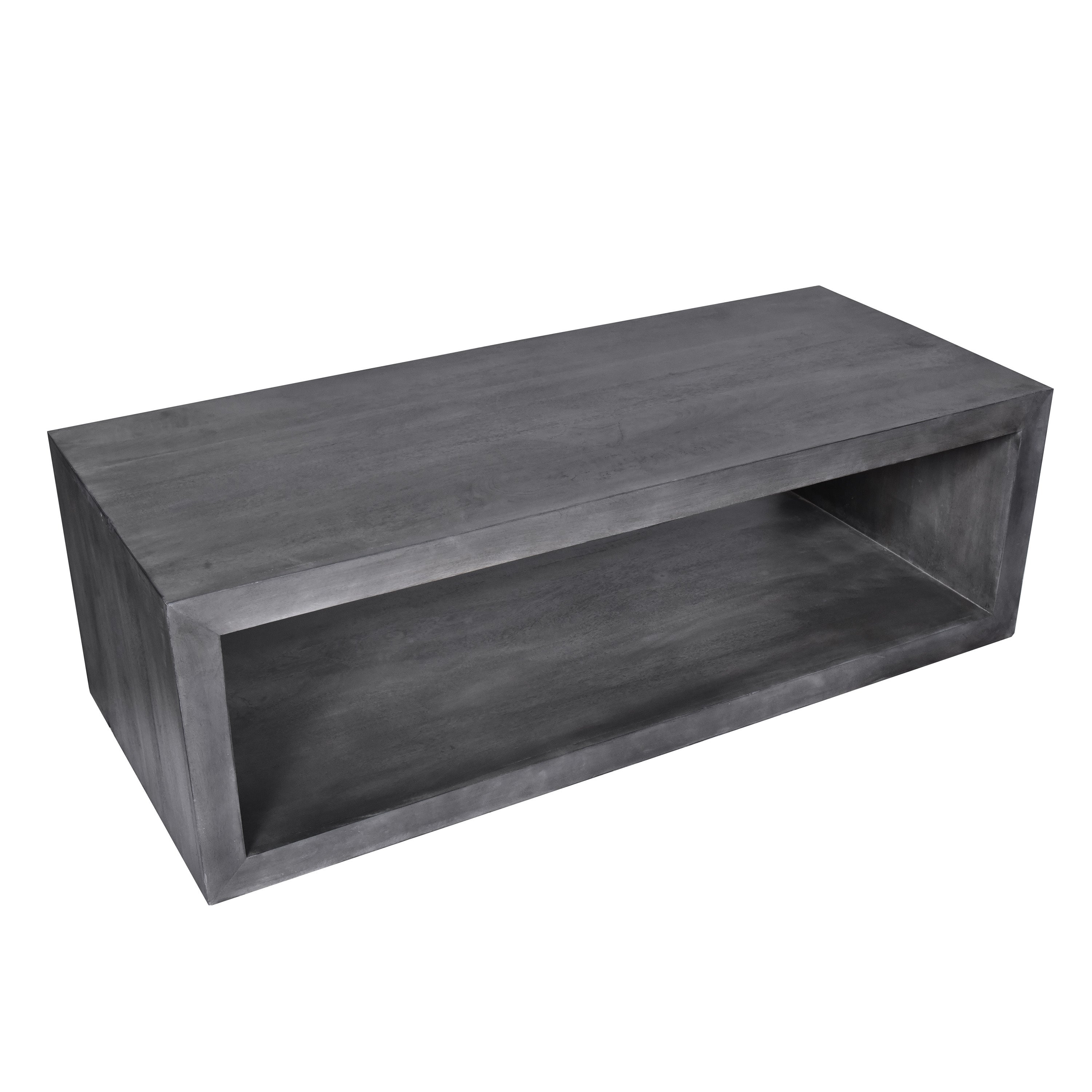 58" Cube Shape Wooden Coffee Table with Open Bottom Shelf - Charcoal Gray