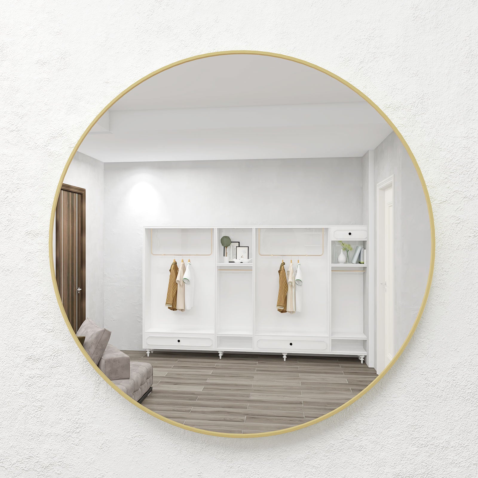 MAICOSY 31.5" Large Gold Round Wall Mounted Mirror Vanity Bedroom Bathroom Decor