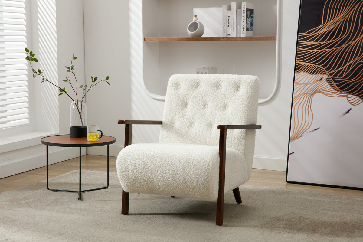 Wood Frame Modern Accent Chair Lounge Chair - White Teddy