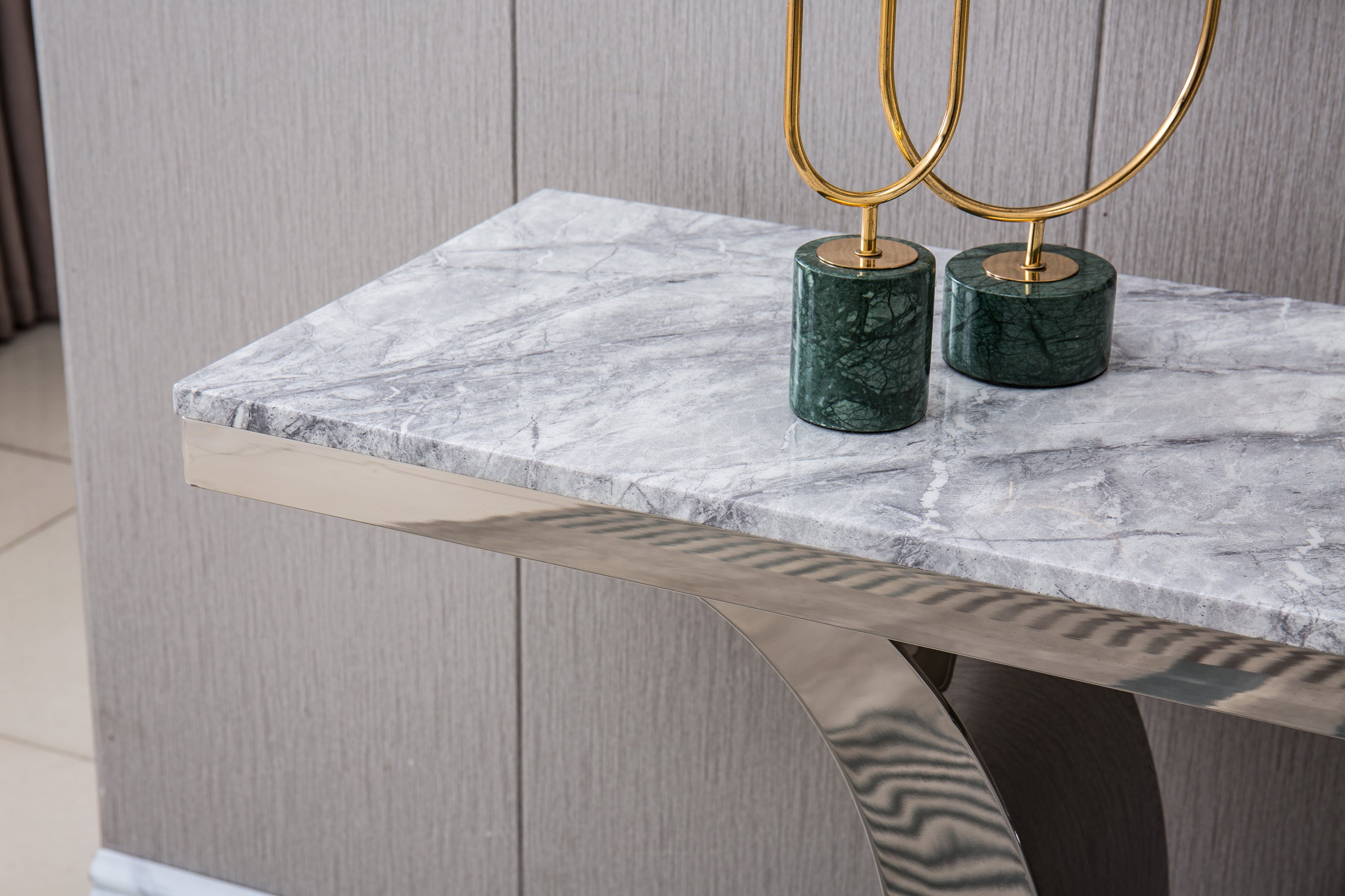 Modern Rectangular Marble Console Table Stainless Steel Base with Silver Mirrored Finish