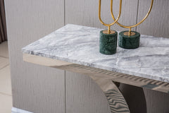 Modern Rectangular Marble Console Table Stainless Steel Base with Silver Mirrored Finish