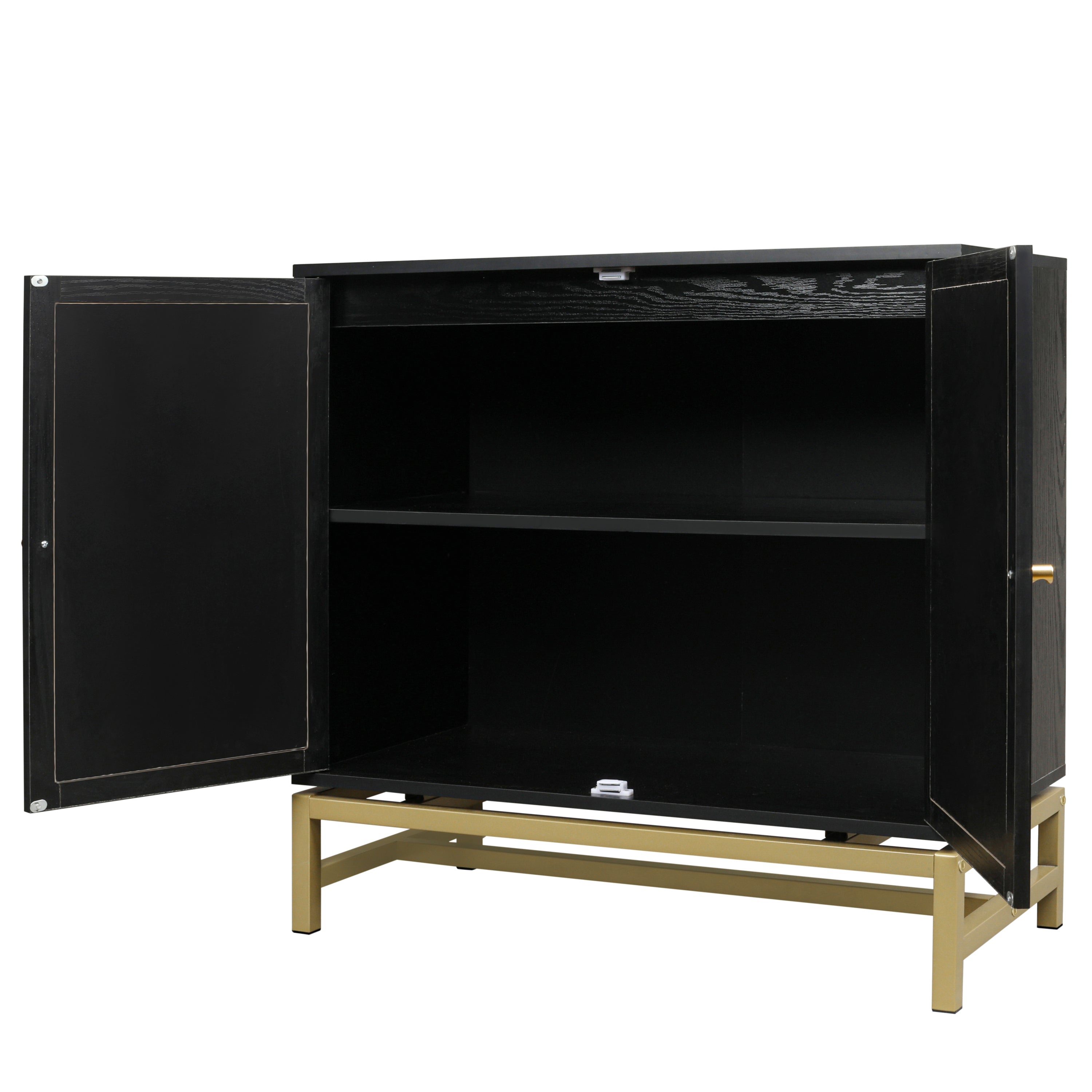 Natural Rattan 2 Door Cabinet - Black
