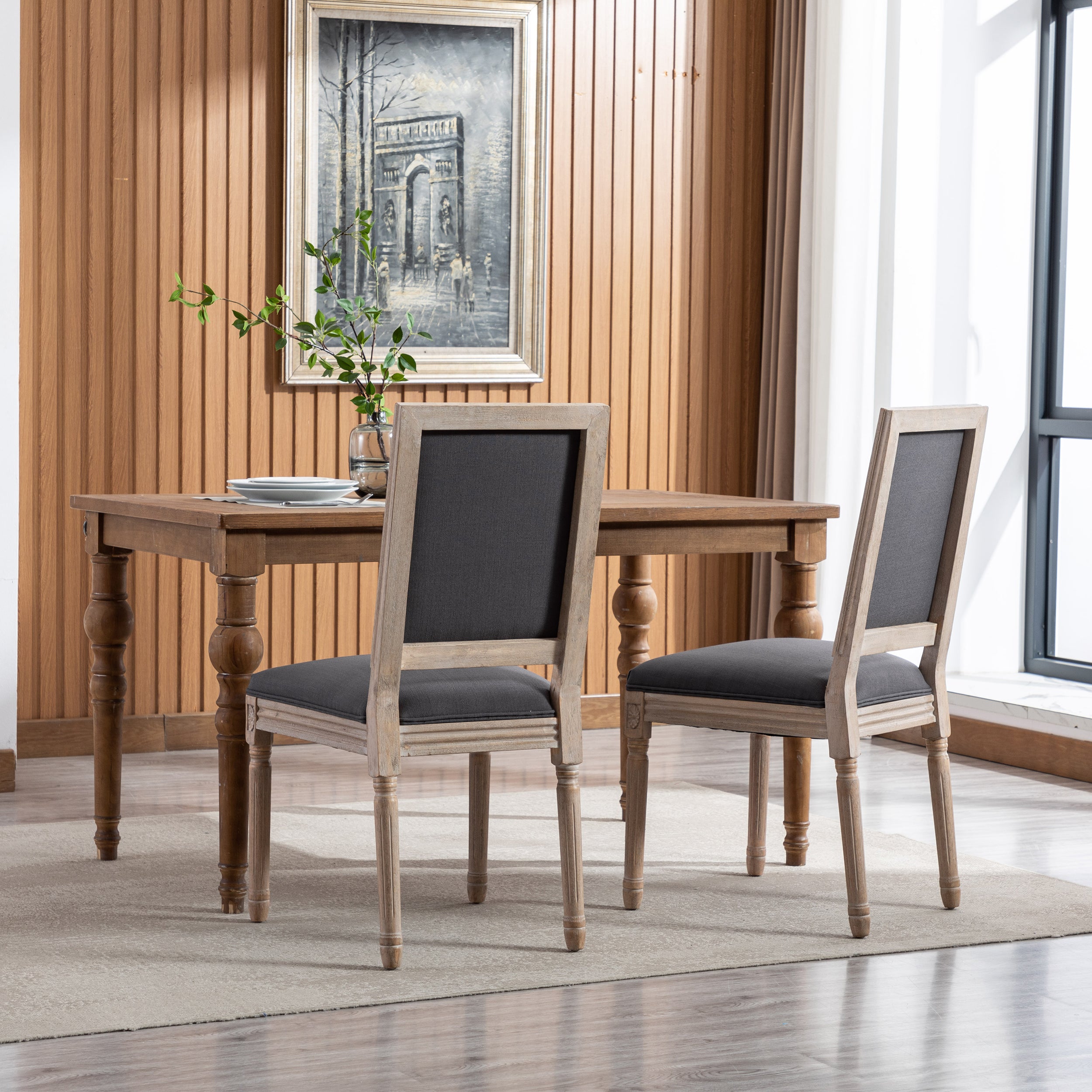 French Style Antique Painting Linen Back Dining Chair (Set of 2) - Grey
