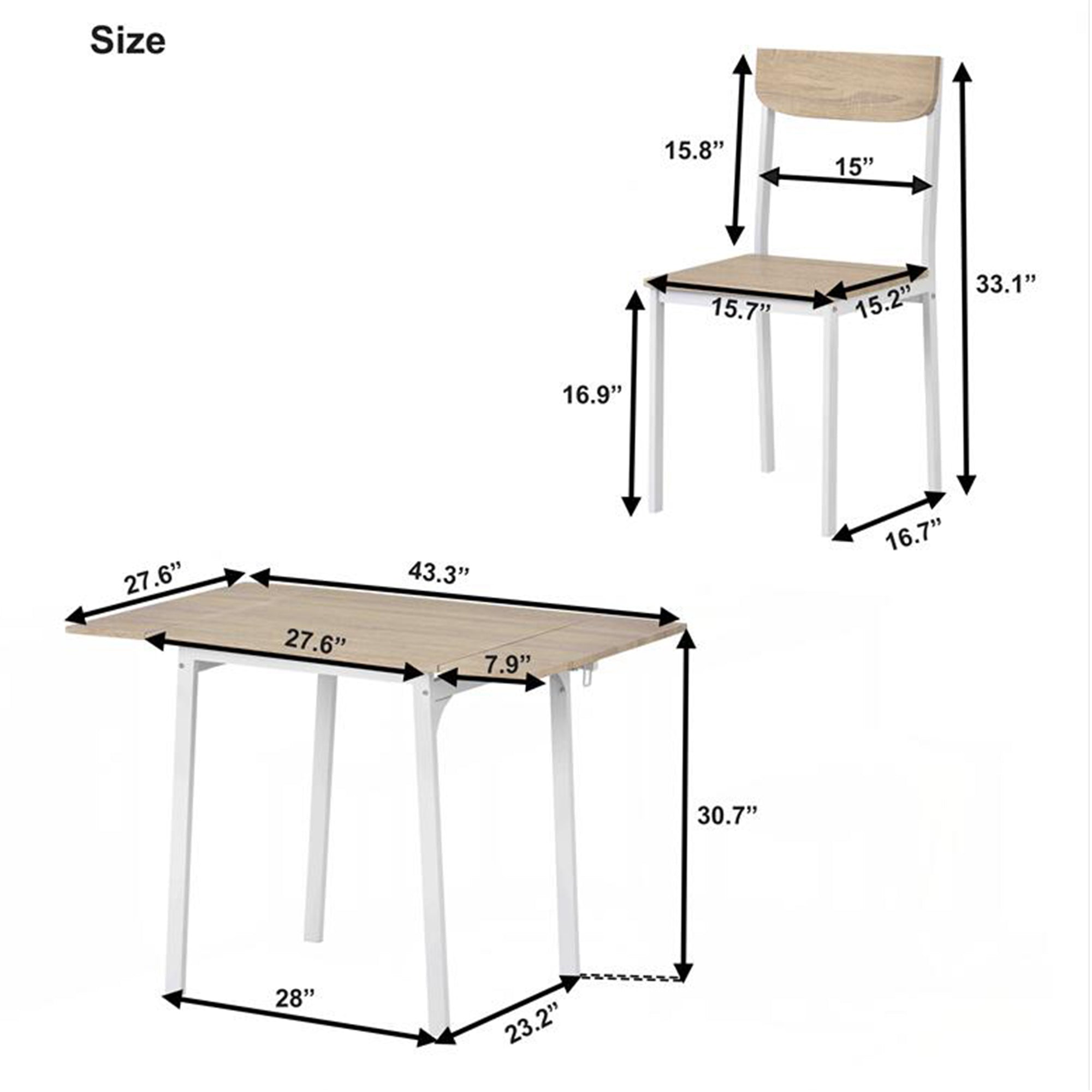 5-piece Modern Metal Dining Set with 1 Leaf Dining Table and 4 chairs - Oak Finish