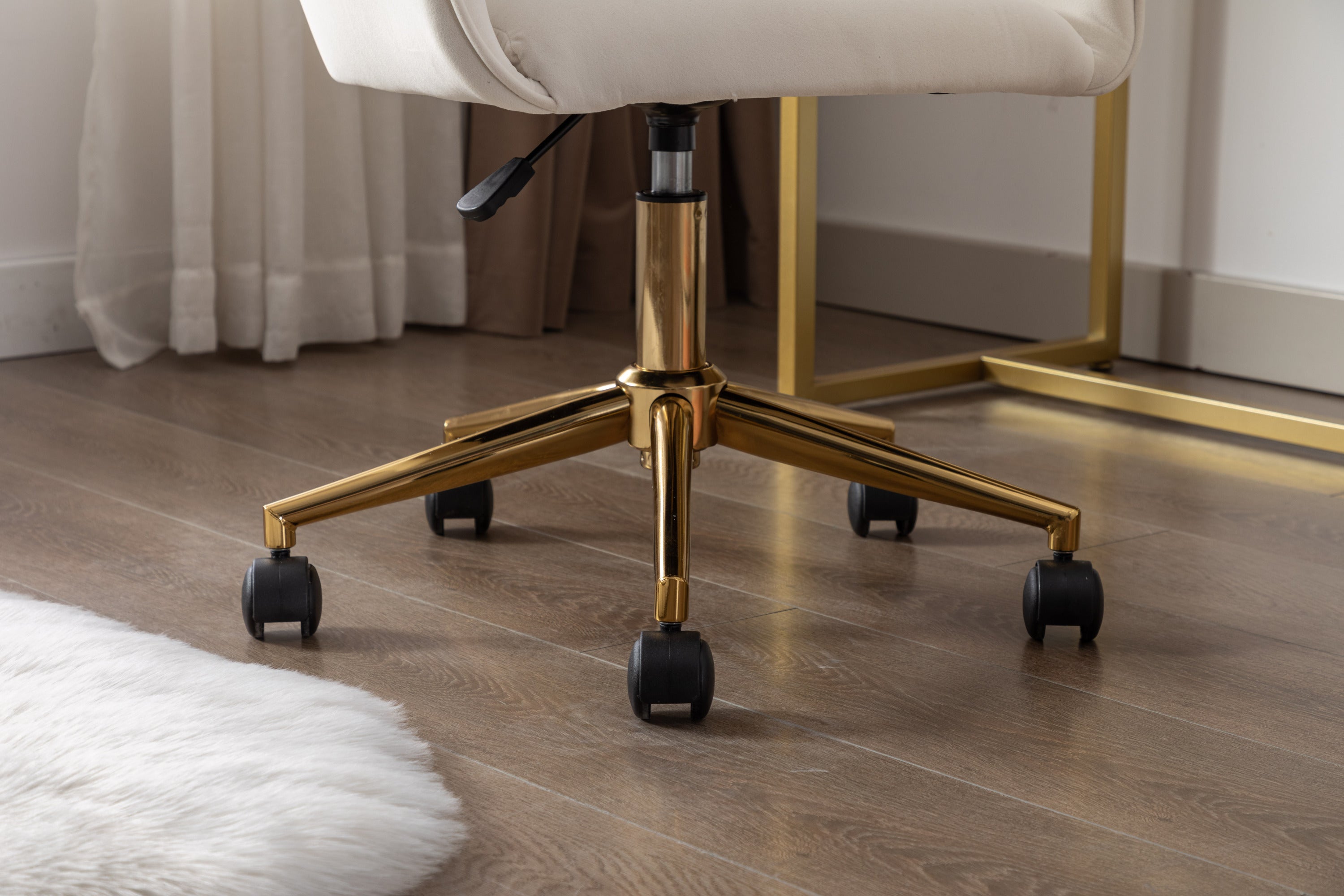 Modern Velvet Adjustable Height 360 revolving Home Office Chair with Gold Metal Legs - Ivory White