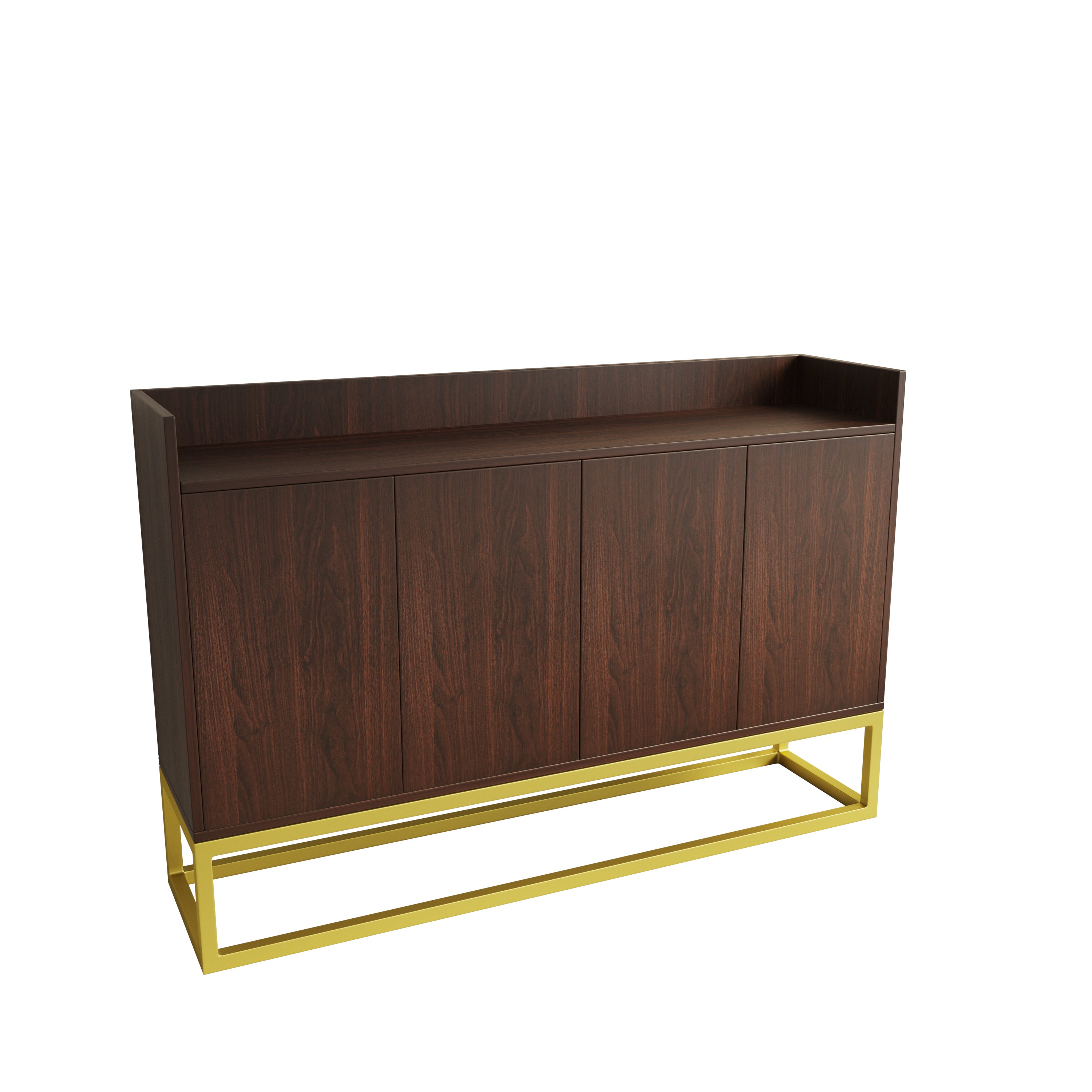Stylish and Functional 4-Door Storage Cabinet with Square Metal Legs and Particle Board Material - Walnut