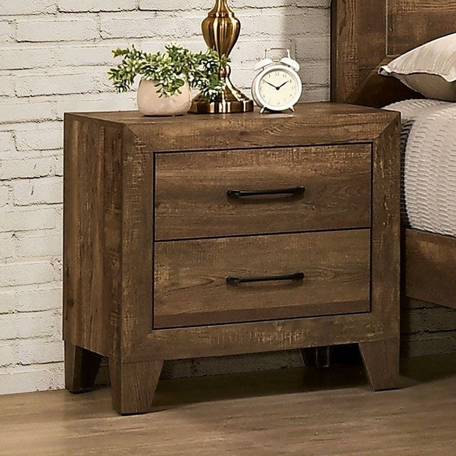 Walnut Rustic Nightstand Faux Wood Veneer Wide Black Drawer