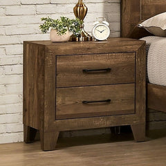 Walnut Rustic Nightstand Faux Wood Veneer Wide Black Drawer