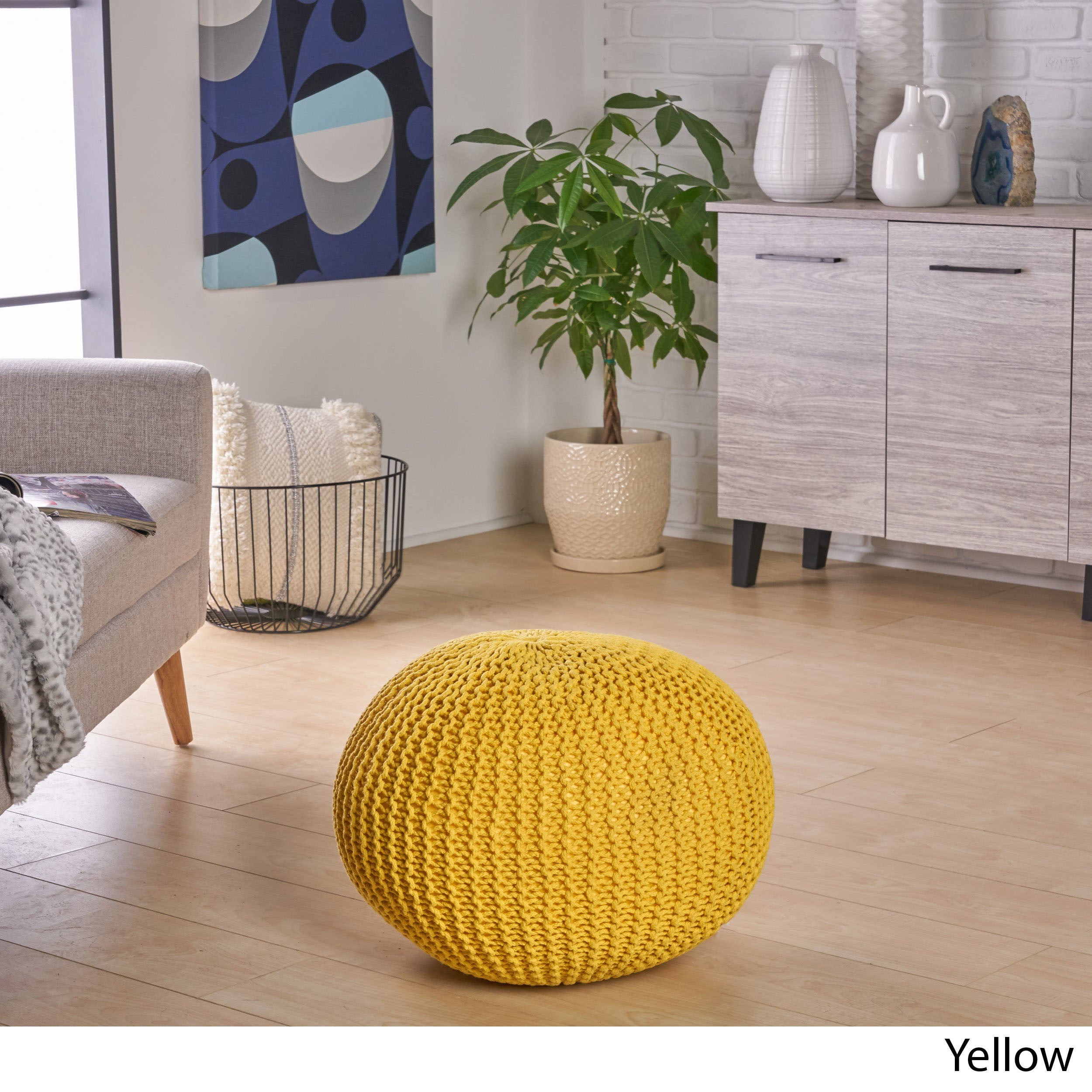 Cotton Knitted Pouf - Yellow