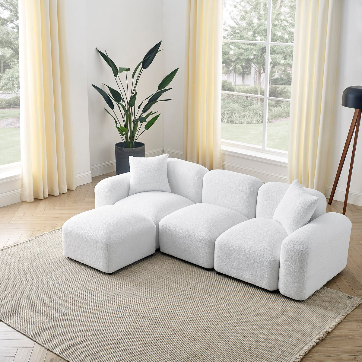 Teddy Fabric L-Shape Modular Sectional Sofa, DIY Combination - White