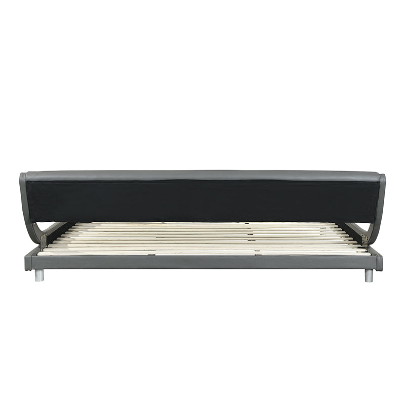 King Size Faux Leather Upholstered Platform Bed Frame, Curve Design, Wood Slat Support, No Box Spring Needed - Grey