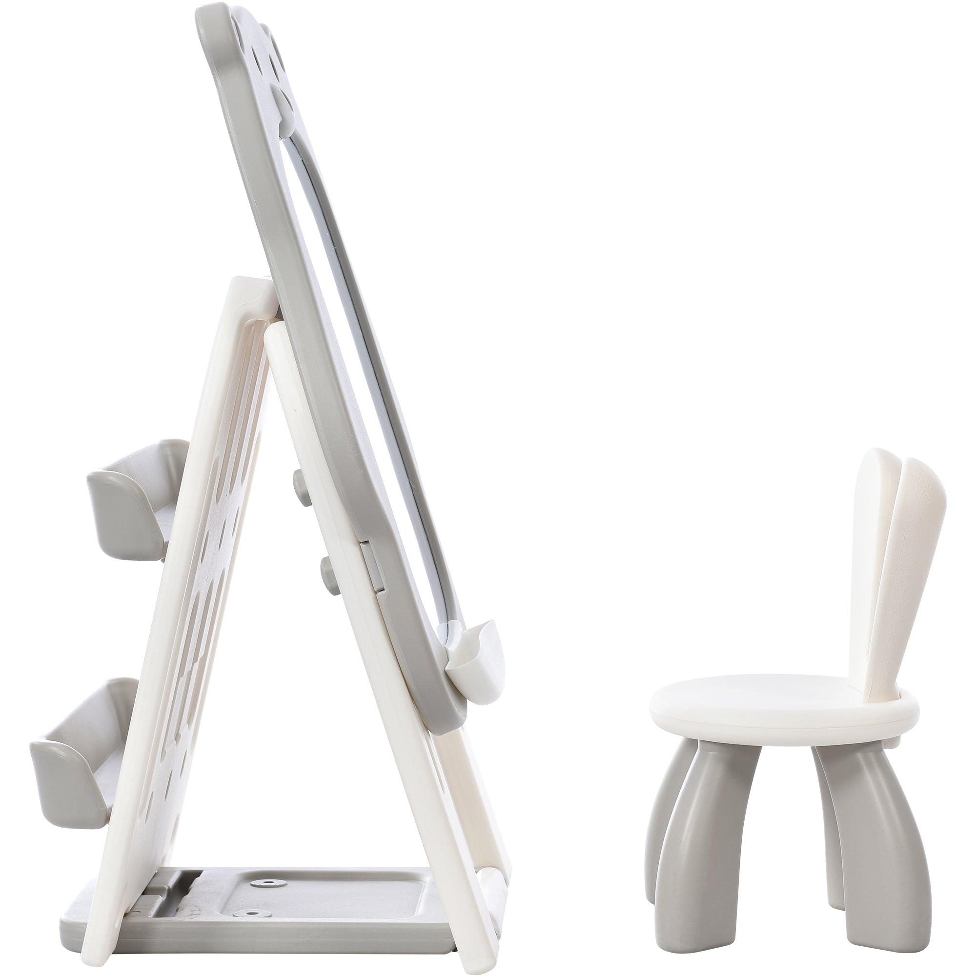 Folding Kids Art Easel with Stool and Adjustable Whiteboard with Book Shelf and Toddler Chair for Girls and Boys