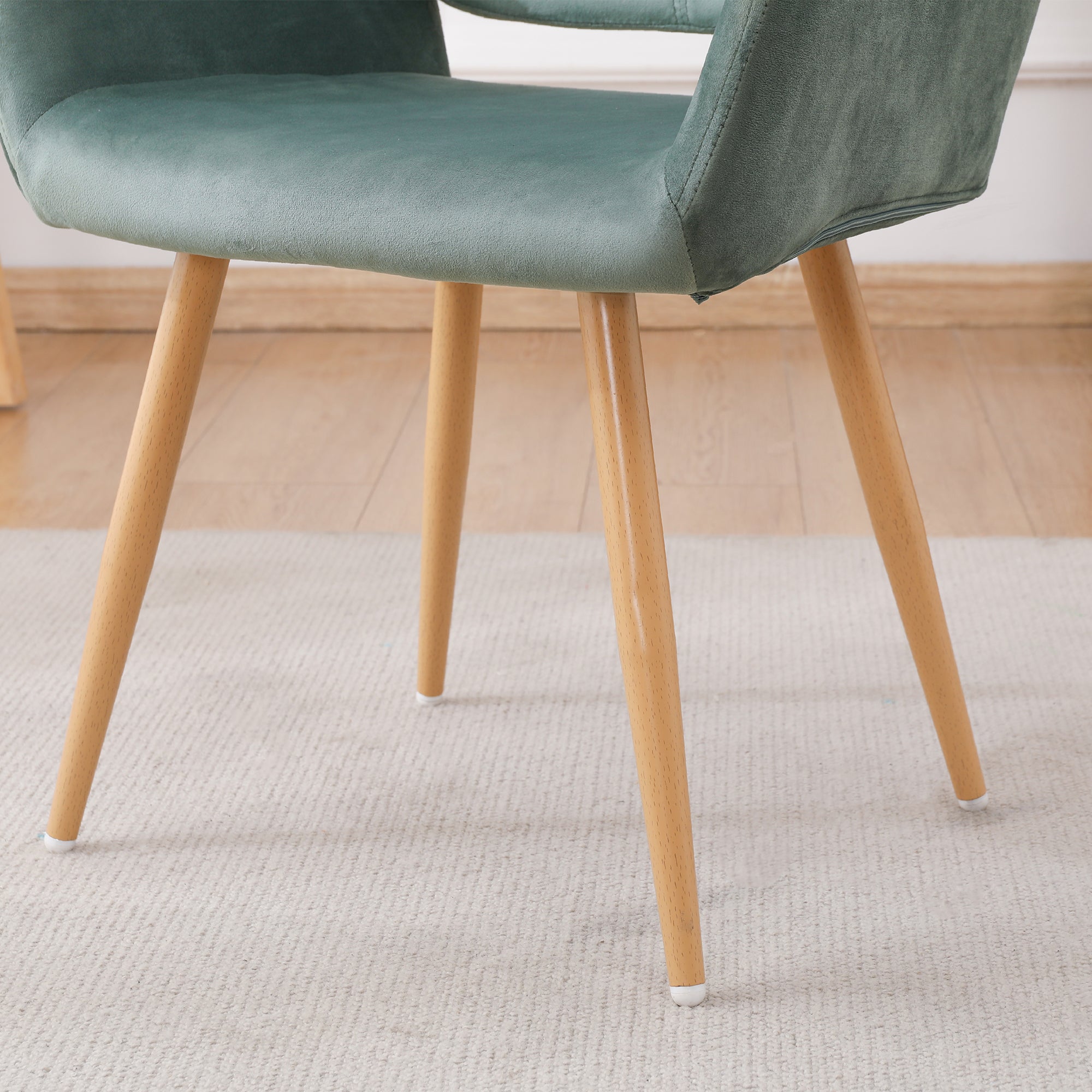 Velvet Dining Chair with Metal Leg - Green + Beech Wooden Printing Leg