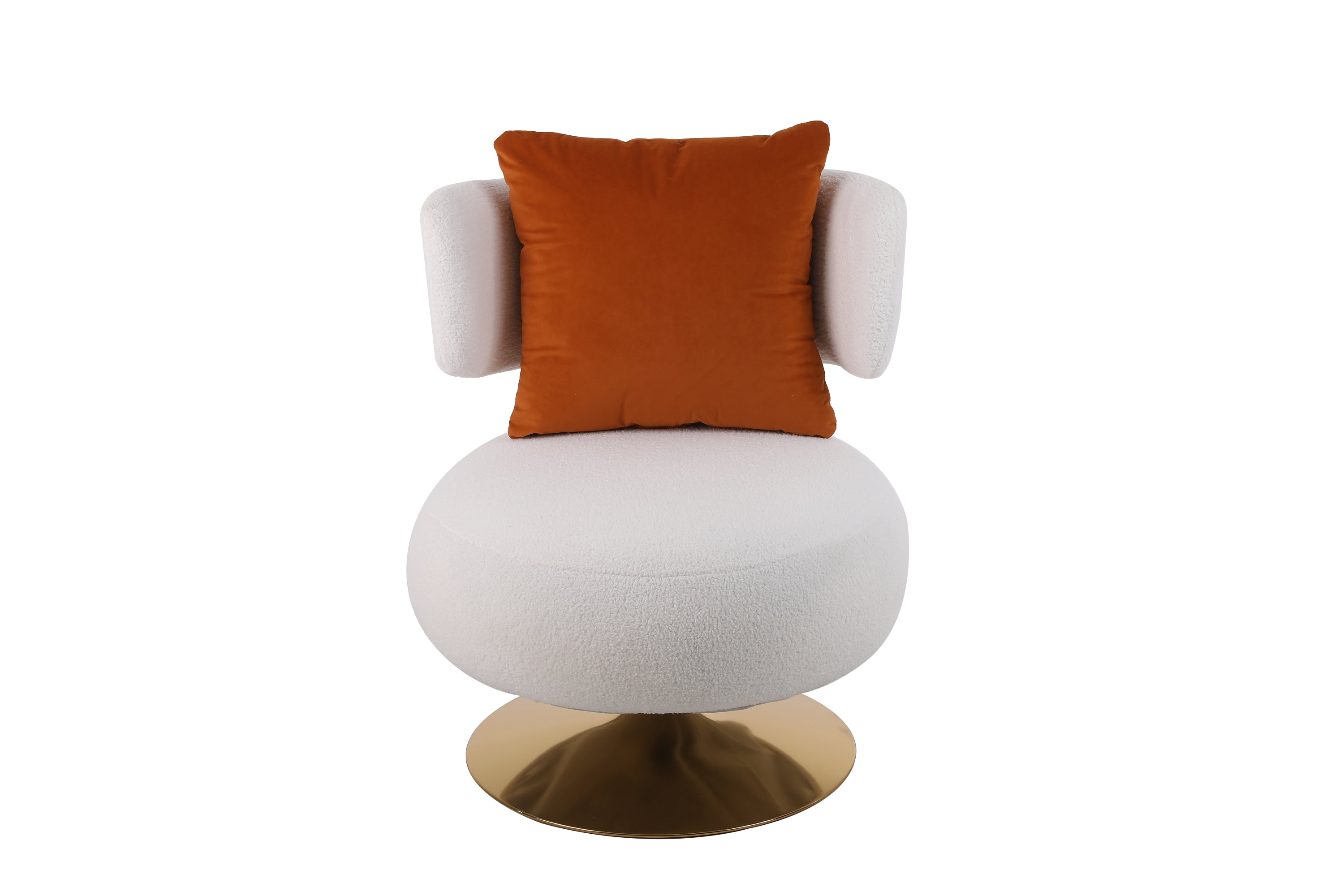 Swivel Accent Chair Armchair, Round Barrel Chair in Fabric  - White