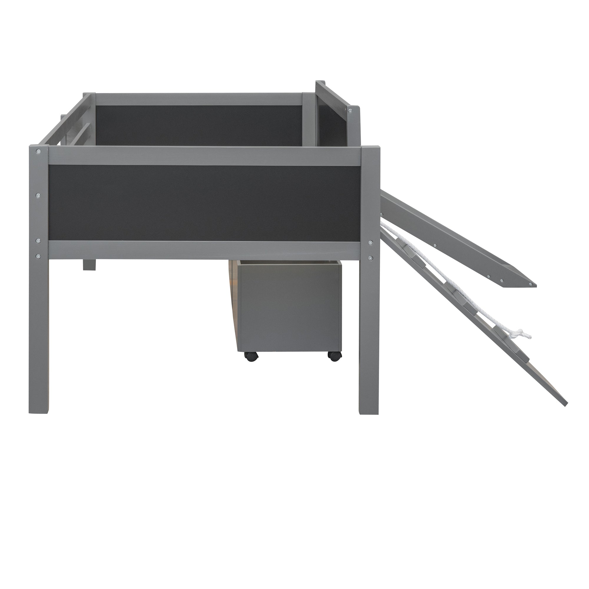 Twin size Loft Wood Bed with Two Storage Boxes - Gray