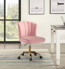 Modern Flower Style Office Chair - Rose Quartz Velvet & Gold Finish