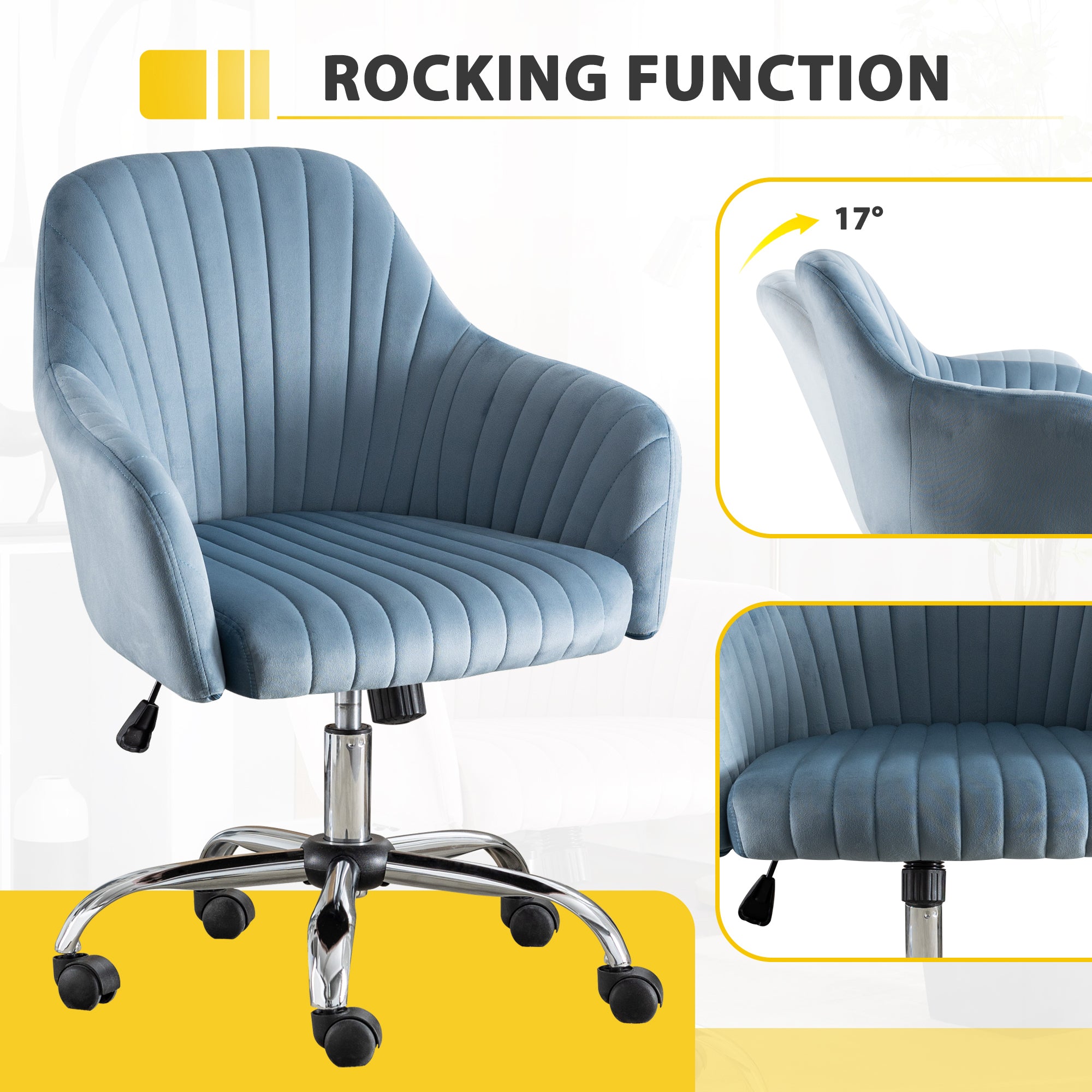 Modern Home Office Leisure Chair with Adjustable Velvet Height - Light Blue