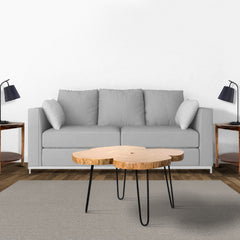 29 Inch Acacia Wood Coffee Table, Live Edge, Quatrefoil Top, Iron Hairpin Legs - Brown and Black